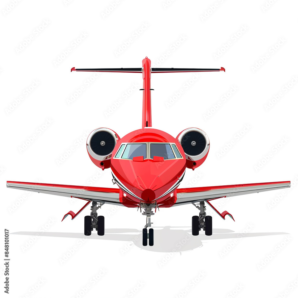 Fototapeta premium Sleek Red Business Jet Soaring Against a Clean White Background in PNG Format