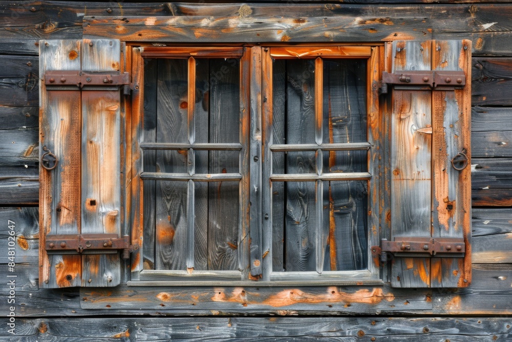 Rustic Wooden Window with Weathered Shutters Rustic Wooden Window with Weathered Shutters