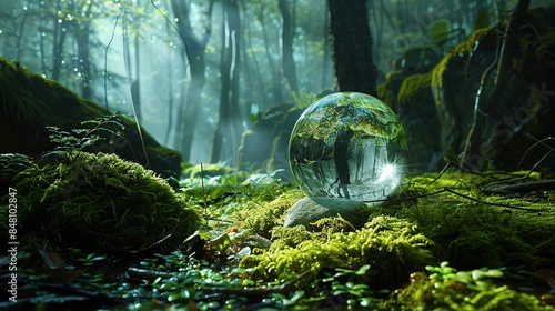 Crystal Ball in a Misty Forest