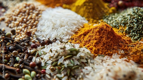 A detailed examination of a blend of long grain rice and spices