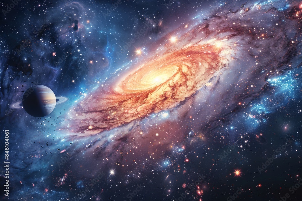 Obraz premium Galaxy and Planet in Deep Space