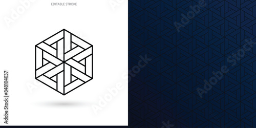 abstract luxury geometric business triangle hexagon logo and seamless texture background, concept of movement process flow circular economy progress, people global networking