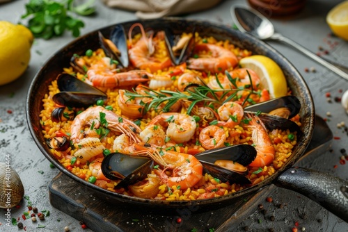 Seafood Paella With Shrimp and Mussels