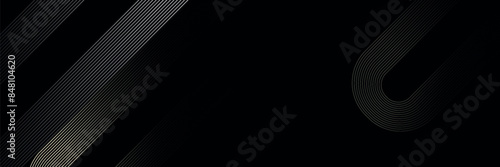 Abstract gold circle lines on dark background. Geometric stripe line art design. Vector illustration, eps10.