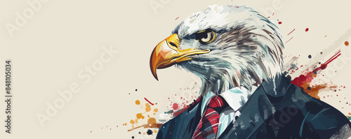 Portrait of a eagle dressed in a formal business suit on white background. vector simple illustration