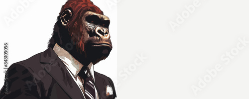 Portrait of a gorilla dressed in a formal business suit on white background. vector simple illustration