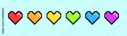 LGBT hearts, rainbow colors, pixel art 8 bit. Game icons. Vector illustration.
