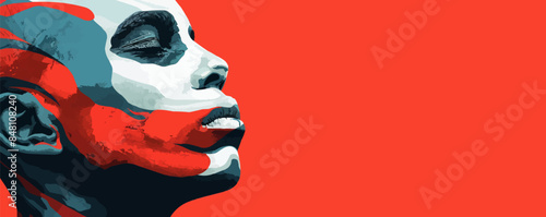 Street artist with face paint. Portrait of a creative individual expressing his individuality through street art. Vector flat minimalistic isolated illustration