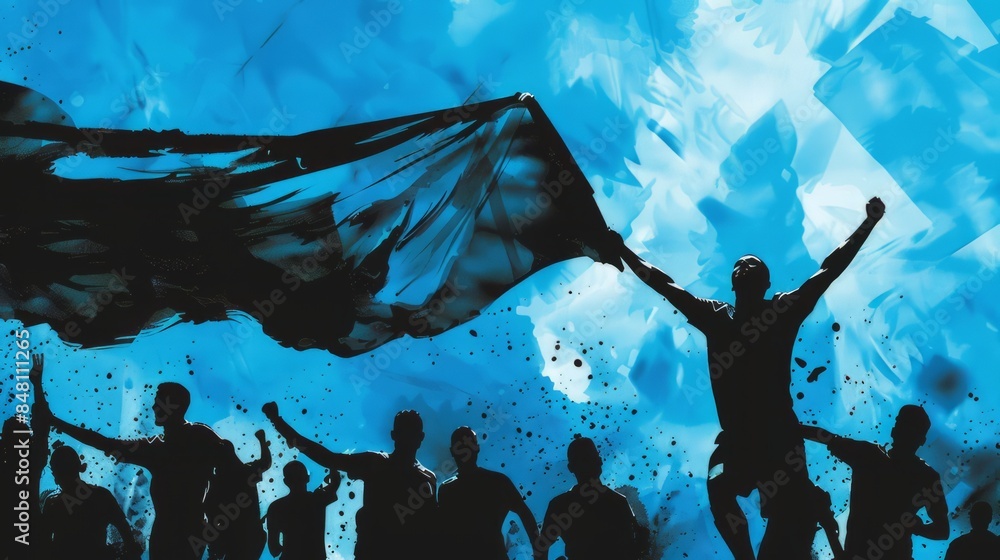 custom made wallpaper toronto digitalAn illustration of an excited supporter in a black silhouette on a light blue background.