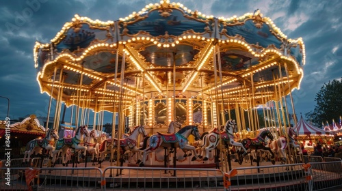 A carousel with many horses and lights © esp2k