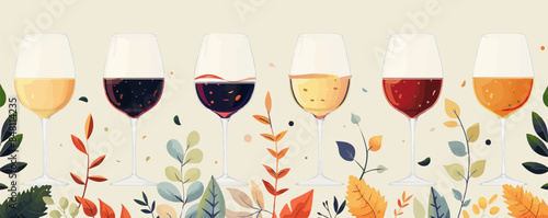 Wine tasting concept. Invitation template for an event, festival, party. Modern graphic design, poster, list, menu for restaurant, bar. Red or white wine glass. Vector flat minimalistic isolated