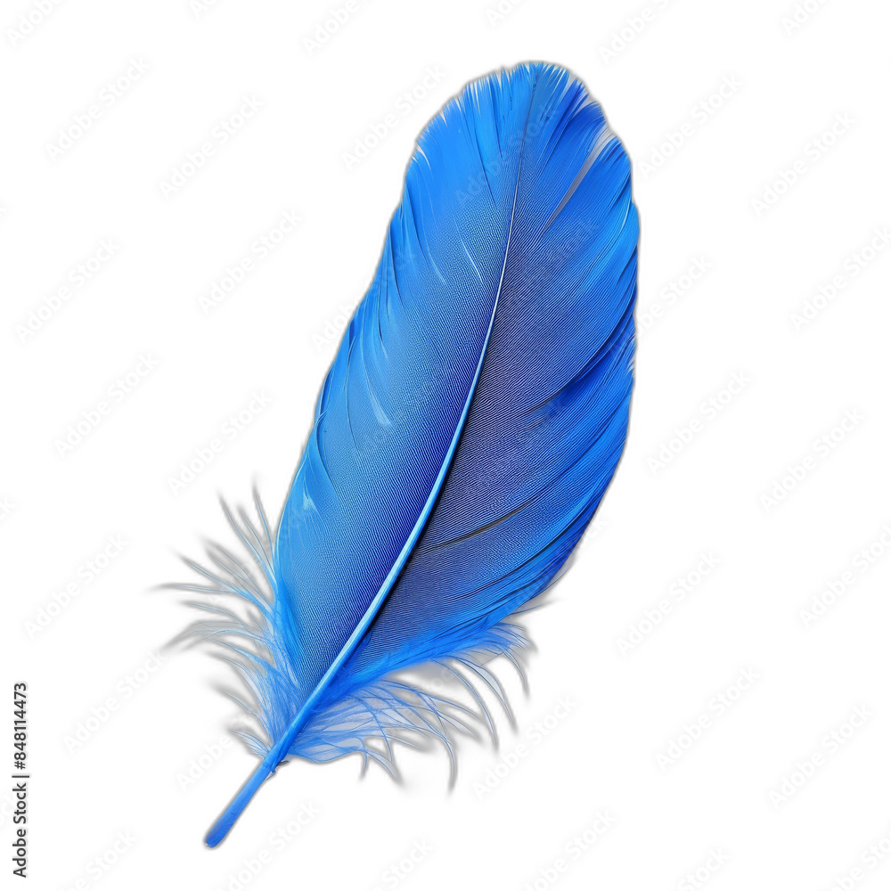 An isolated blue feather floating on a transparent background An isolated blue feather floating on a transparent background