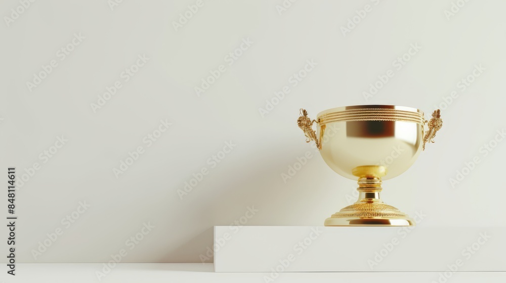Golden trophy on white plain background, 3d render, 3d illustration, white plain background, generated with AI Golden trophy on white plain background, 3d render, 3d illustration, white plain background, generated with AI