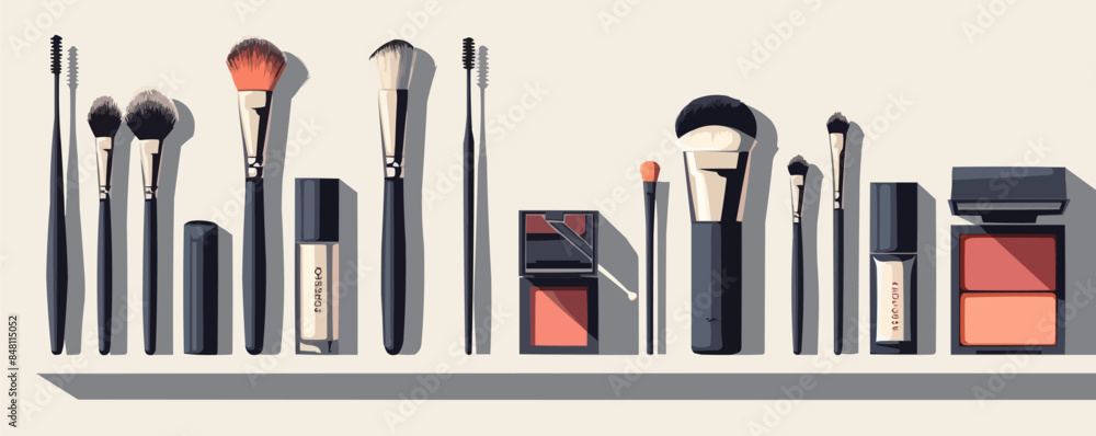 Makeup accessories on a clean white surface. Vector flat isolated illustration. Makeup accessories on a clean white surface. Vector flat isolated illustration.