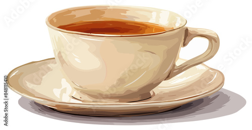 Classic teacup and saucer on a white background. Vector flat isolated illustration.