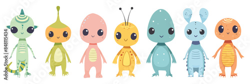 Toy aliens on a white background. Vector flat minimalistic isolated illustration.