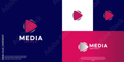 play button logo, digital broadcasting, modern tech, logo design illustration.