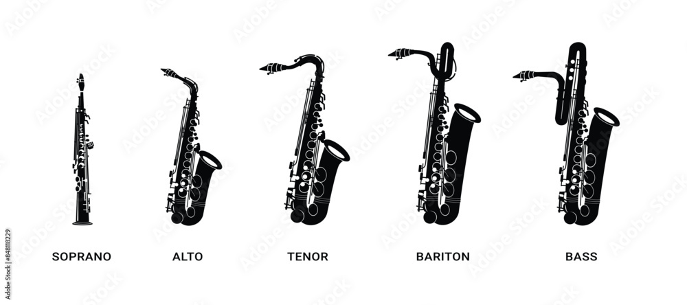 wind instrument logo illustration, saxophone silhouette suitable for music stores and communities	
