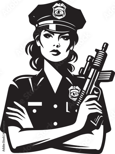 Police Officer Vector Illustration Silhouette. Customs officer enforcement in uniform