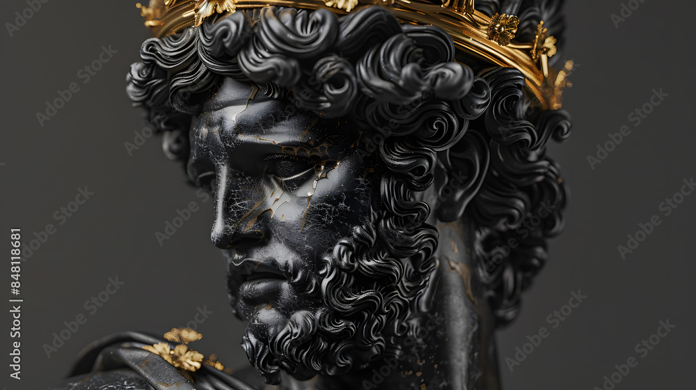 Black Gypsum statue of David's head. David statue plaster copy isolated on black background. Ancient greek sculpture, statue of hero Black Gypsum statue of David's head. David statue plaster copy isolated on black background. Ancient greek sculpture, statue of hero