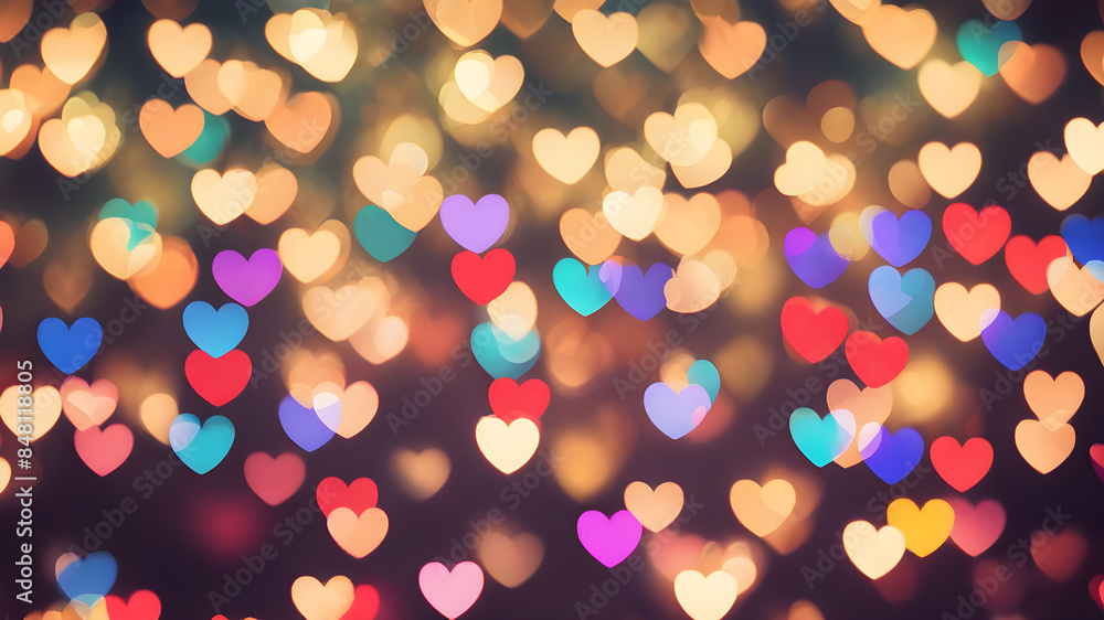 Love symbol heart shpaes in colorful bokeh lights, concept for Valentine's Day, wedding etc. AI generated image Love symbol heart shpaes in colorful bokeh lights, concept for Valentine's Day, wedding etc. AI generated image