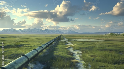 Main pipeline on the plain, new, modern, realistic photo
