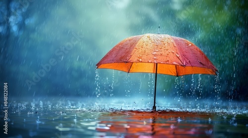 Wallpaper Mural Opened orange umbrella with red dots a rainy weather with raindrops and large copy space Torontodigital.ca