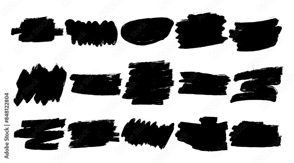 Set of hand-drawn black marker strokes with doodles. Rough, organic look, vary in size and shape. Isolated on white background. Set of hand-drawn black marker strokes with doodles. Rough, organic look, vary in size and shape. Isolated on white background.