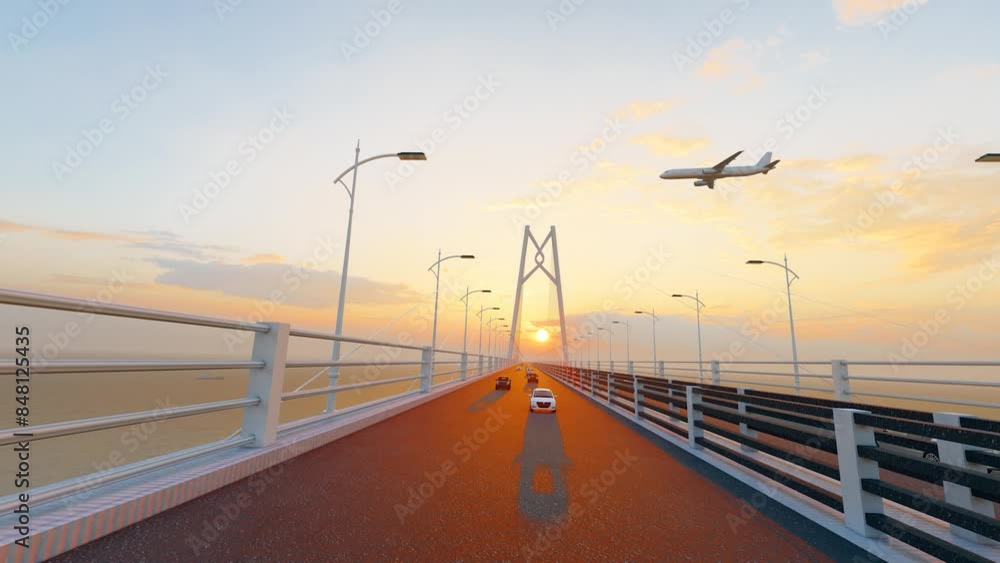 Aerial photography of Hong Kong-Zhuhai-Macao Bridge at sunrise