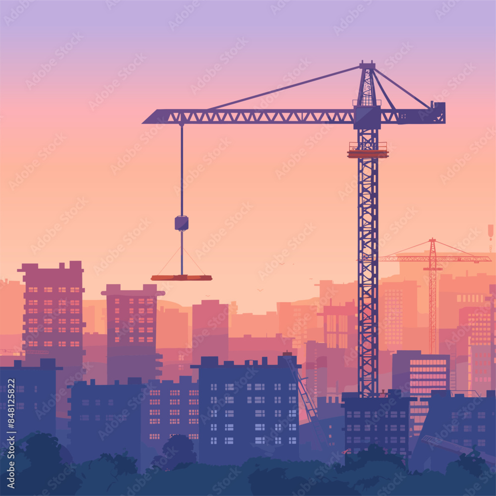 Construction crane on a construction site against the background of buildings under construction. Construction crane on a construction site against the background of buildings under construction.