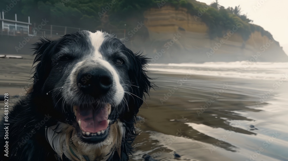 Realistc happy dog on the beach