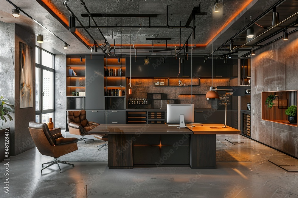 contemporary office stylish interior. 3d rendering design concept contemporary office stylish interior. 3d rendering design concept