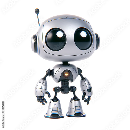 Cute Silver Joyful Robot Toy Isolated, Transparent, 3d