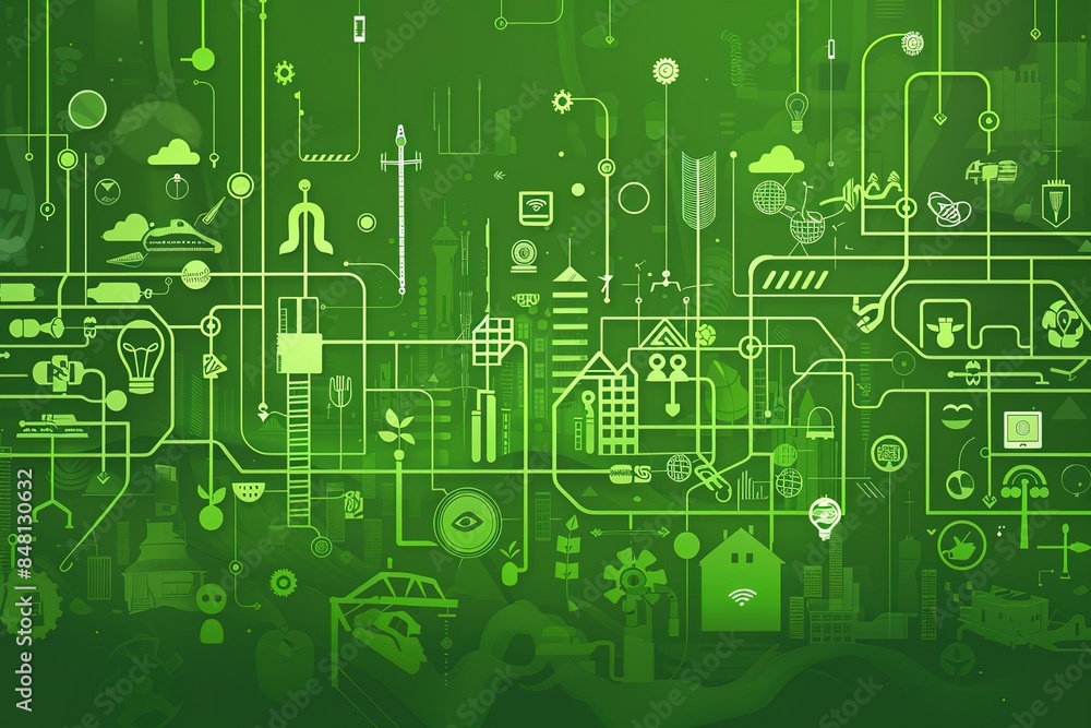 Green hi tech, mechanical technology, environmental care and sustainable development banner with icons Green hi tech, mechanical technology, environmental care and sustainable development banner with icons