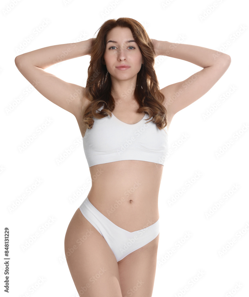 Woman with slim body posing on white background Woman with slim body posing on white background