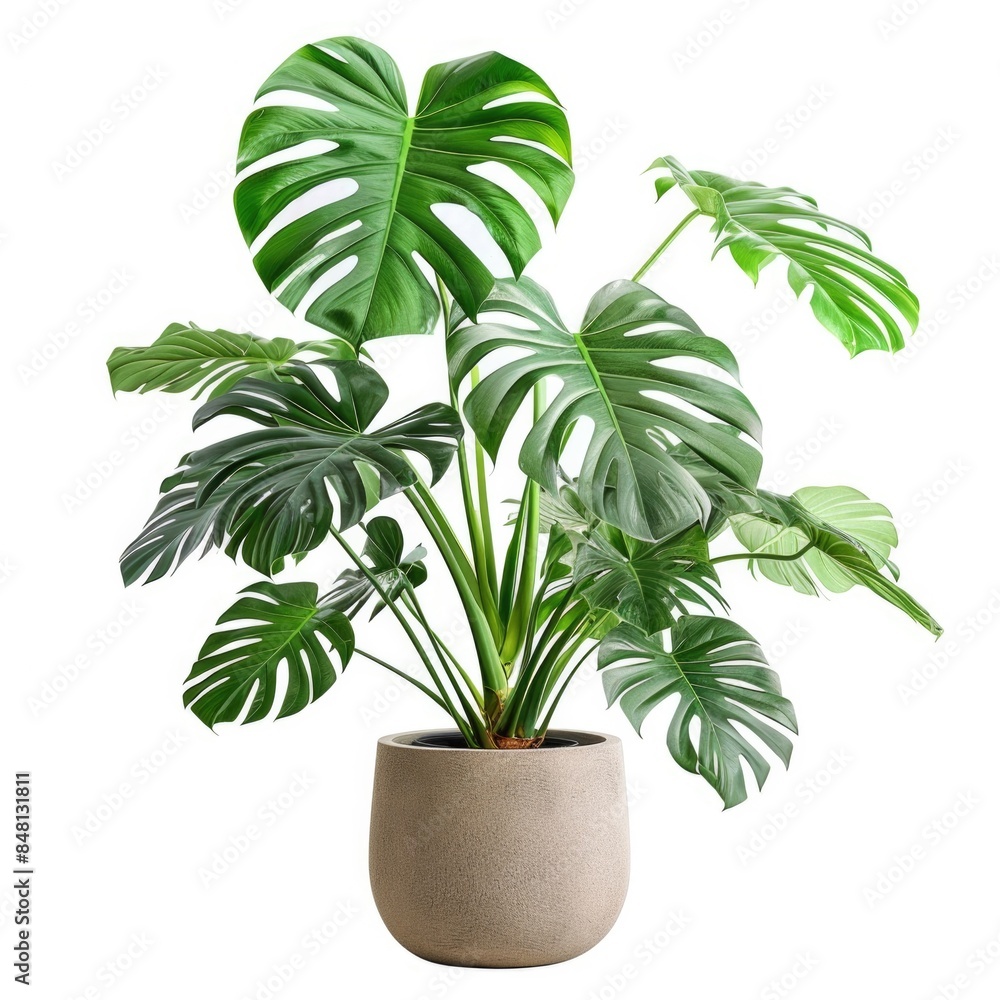 House Plant White Background. Modern Monstera Plant in White Pot for Indoor Decor House Plant White Background. Modern Monstera Plant in White Pot for Indoor Decor