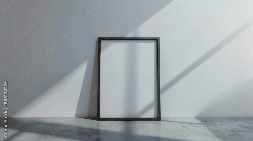 black wooden frame poster standing on the floor, mockup black wooden frame poster standing on the floor, mockup