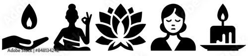 Meditation Icons, Perfect for Wellness and Mindfulness Themes - Flat Vector Illustration