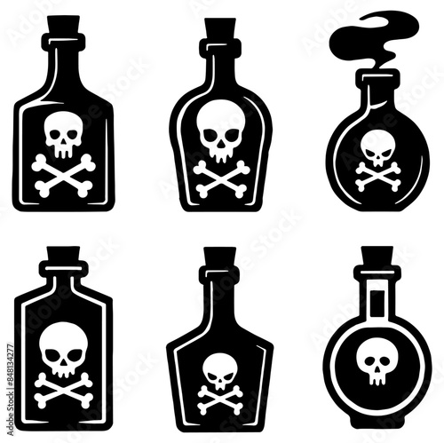 Poison Bottles, Ideal for Spooky and Halloween Themes - Flat Vector Illustration
