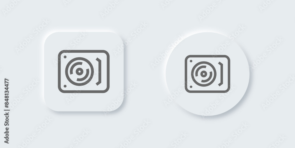 Turntable line icon in neomorphic design style. Dj signs vector illustration. Turntable line icon in neomorphic design style. Dj signs vector illustration.