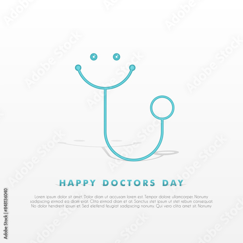 Doctors day greeting card design with stethoscope, flat design