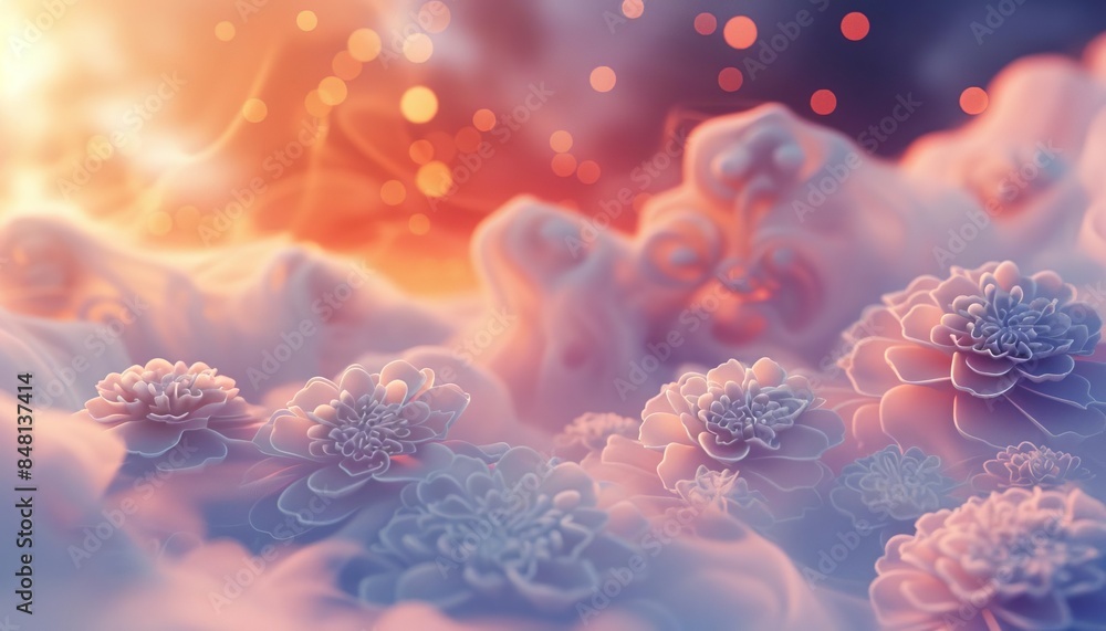 Closeup noblur 3D Model Abstract Art ofbs and mist on a twilight background Closeup noblur 3D Model Abstract Art ofbs and mist on a twilight background