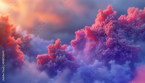 Closeup noblur 3D Model Abstract Art ofbs and mist on a twilight background photo