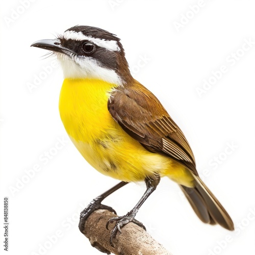 Great Kiskadee - A Great Kiskadee perched on a sunlit branch isolated on white background 