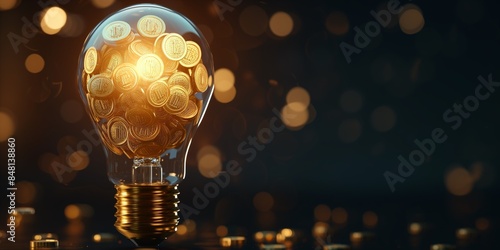 A light bulb filled with gold coins money. energy saving and financial savings concept. economic benefits of conserving energy and efficient resource management