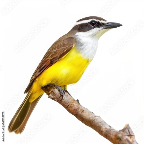 Great Kiskadee - A Great Kiskadee perched on a sunlit branch isolated on white background   photo