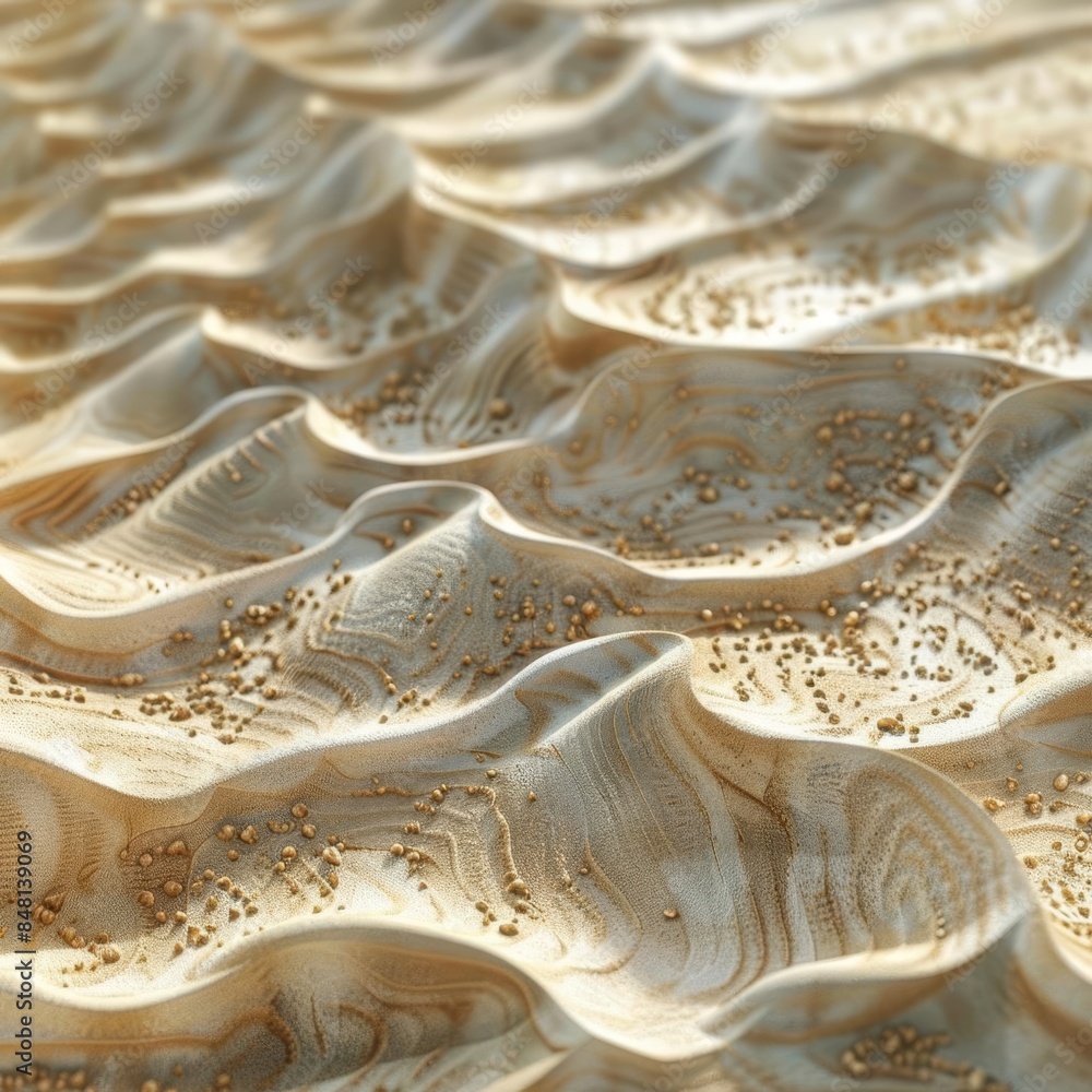 Closeup of a 3D model of a beach wave pattern in the sand Closeup of a 3D model of a beach wave pattern in the sand