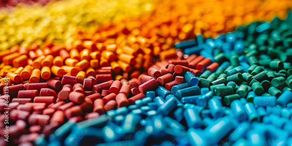 Fototapeta premium Close-up of Colorful Pellets in Lab Setting Highlighting Individual Colors. Concept Lab Photography, Colorful Pellets, Close-up Shots, Scientific Setting, Individual Colors