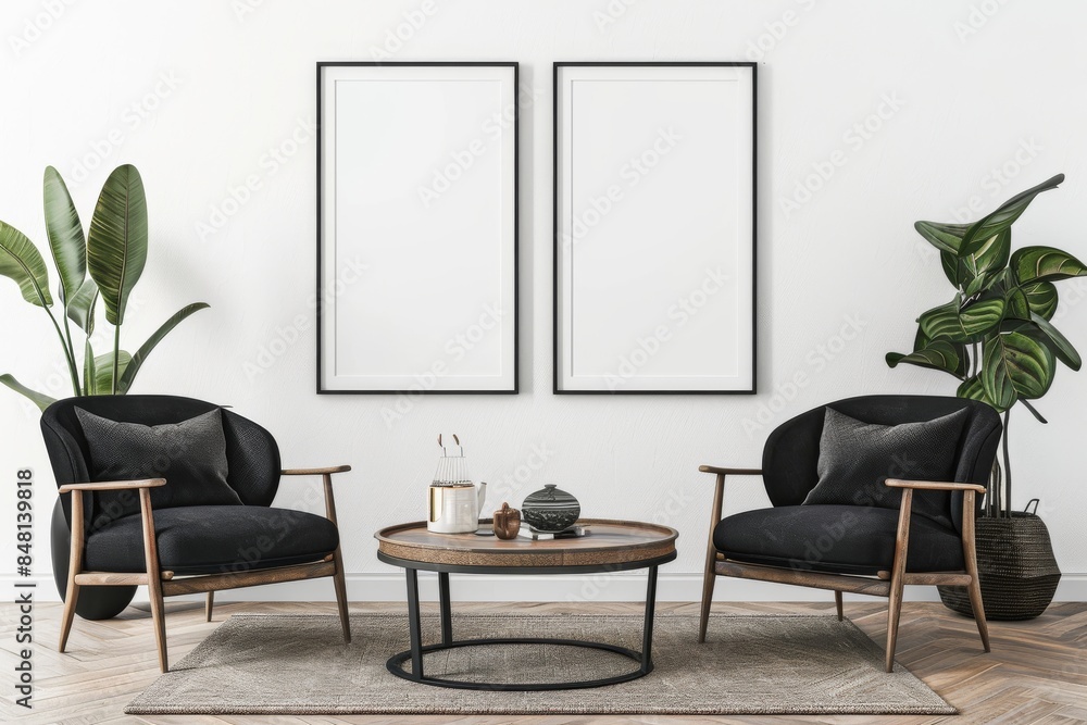 Armchairs and poster in white living room Armchairs and poster in white living room