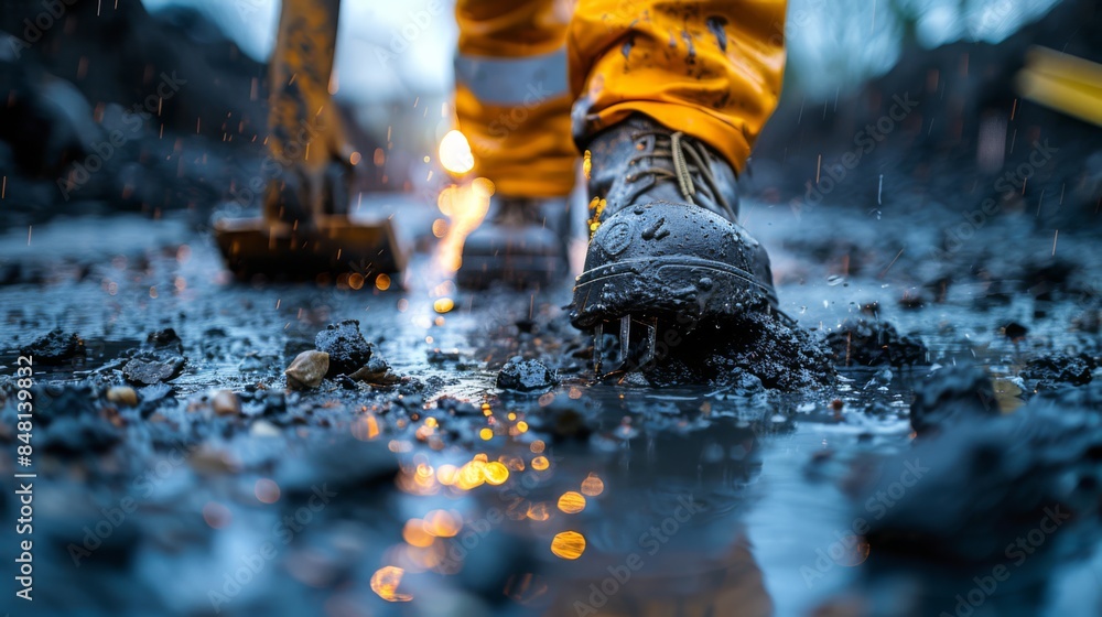 Using jackhammers at the construction site, generated with AI Using jackhammers at the construction site, generated with AI